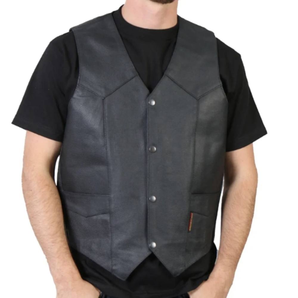 Hot Leathers Men's Lined Black Leather Vest Size 2XL